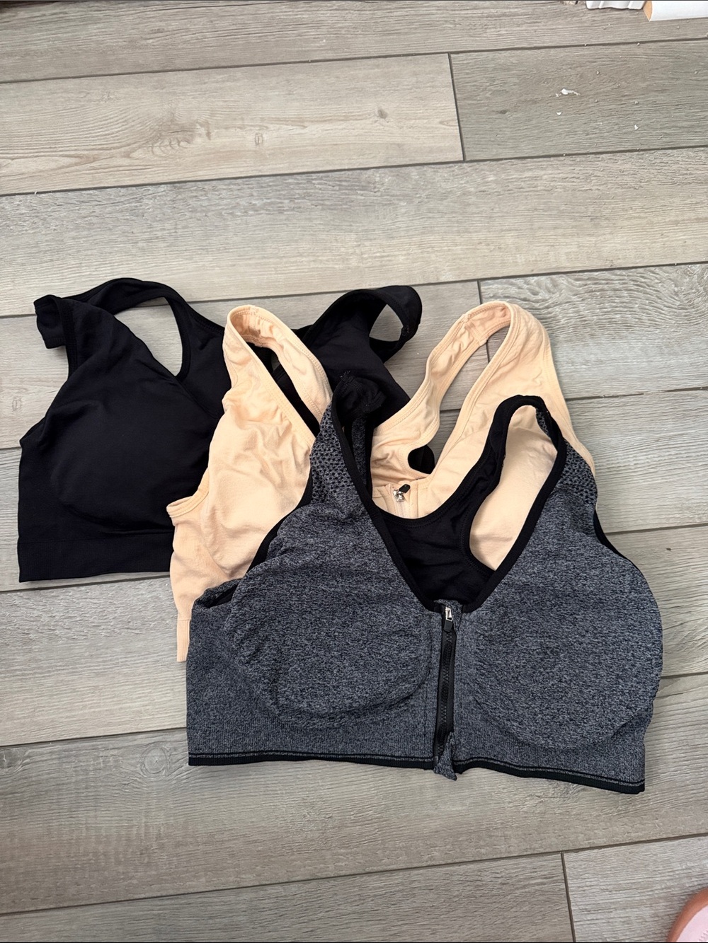 Women’s Front-Zip Sports Bra - Black, Nude & Gray